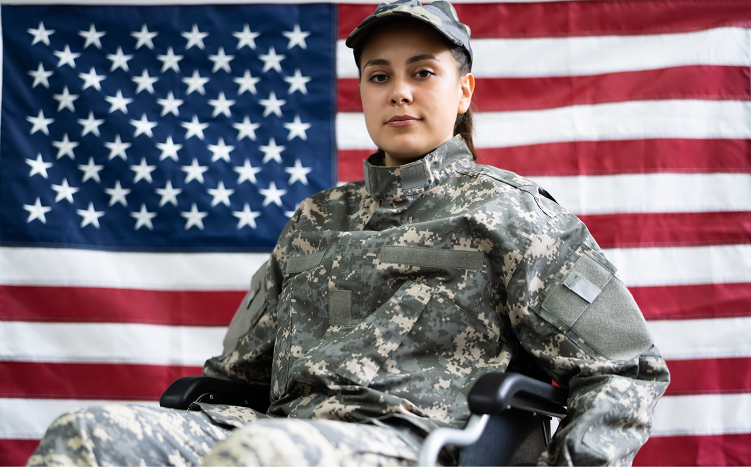 Veteran with American flag