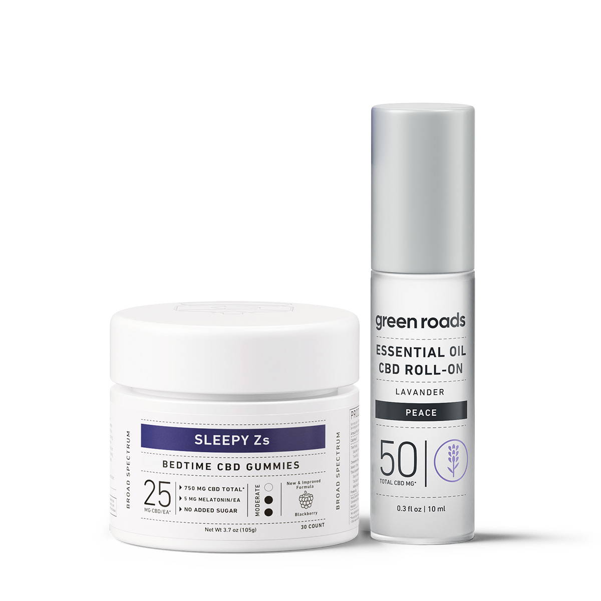 Green Roads' Sleepy Zs CBD & Melatonin gummies and Lavender Essential Oil Rollon