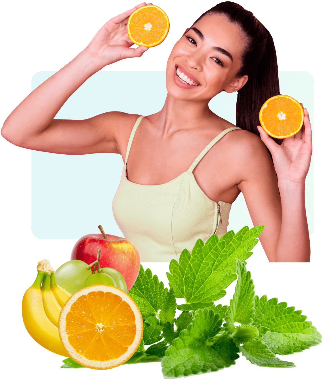 Lady smiling and holding fruit