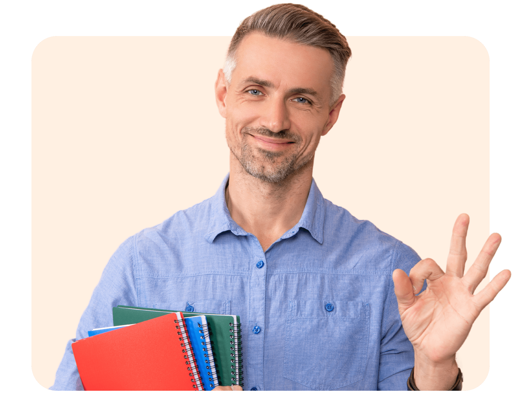 Teacher with notebooks